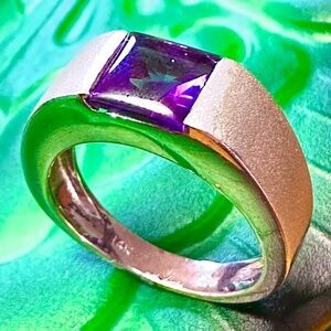 Amethyst Tank Ring In White Gold Women's Size 5